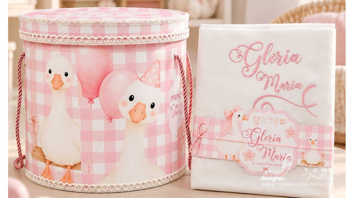Trusou Botez Fetiță Silly Goose Gâsculiță Roz Personalizată 16